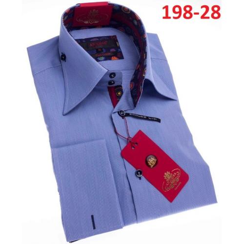 Axxess Indigo  Self Design Cotton Modern Fit Dress Shirt With French Cuff 198-28.