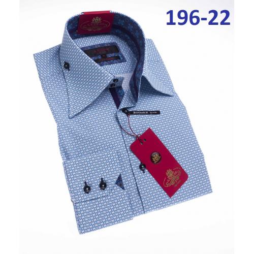 Axxess Light Blue / White Artistic Design Cotton Modern Fit Dress Shirt With Button Cuff 196-22.
