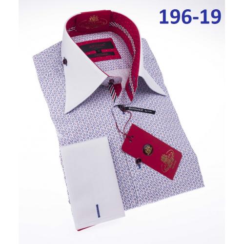 Axxess White / Multi Color Artistic Design Cotton Modern Fit Dress Shirt With French Cuff 196-19.
