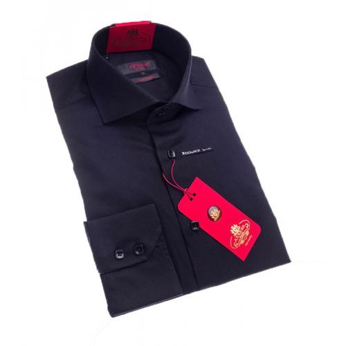 Axxess Black Cotton Modern Fit Dress Shirt With Button Cuff 198-16.