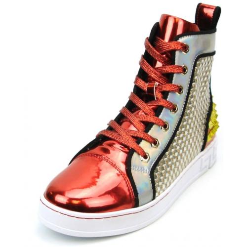 Fiesso Red Genuine Leather High Top Sneaker Shoes FI2363.