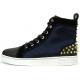 Fiesso Black / Blue Genuine Leather High Top Sneaker Shoes FI2348.