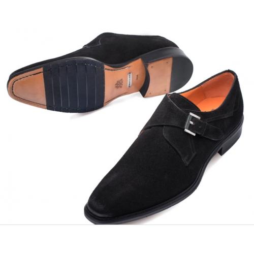 Mezlan Praga'' Black Genuine Suede Plain Toe Monk Strap Shoes 9127 ...