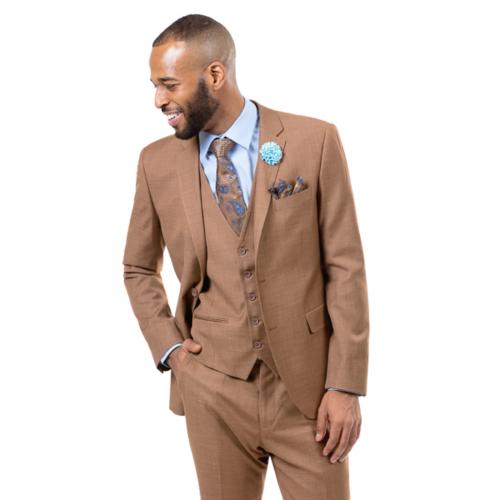 E. J. Samuel Brown Vested Slim Fit Suit M18014.