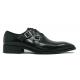 Carrucci Black Genuine Calfskin Cross Strap Loafer Shoes KS503-60.