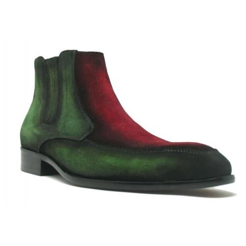 Carrucci Emerald / Red Genuine Suede Two Tone Chelsea Boots KB478-107ST.