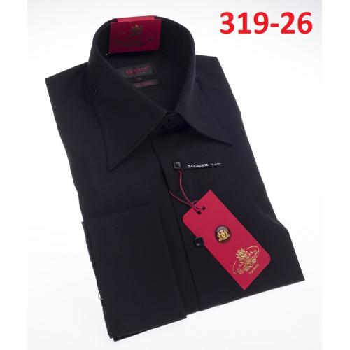 Axxess  Black Cotton Modern Fit Dress Shirt With French Cuff 319-26.