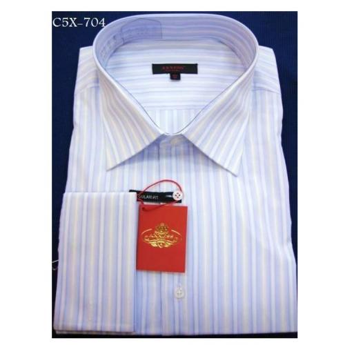 Axxess White / Blue / Lemon Cotton Modern Fit Dress Shirt With French Cuff C5X-704.