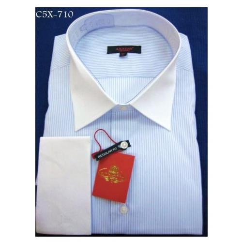 Axxess Light Blue / White Stripes Cotton Modern Fit Dress Shirt With French Cuff C5X-710.