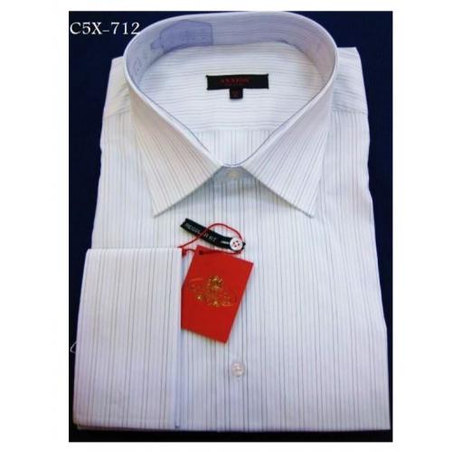 Axxess White / Brown Stripes Cotton Modern Fit Dress Shirt With French Cuff C5X-712.