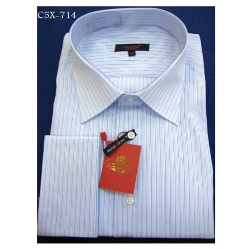 Axxess Light Blue / Grey /White Stripes Cotton Modern Fit Dress Shirt With French Cuff C5X-714.