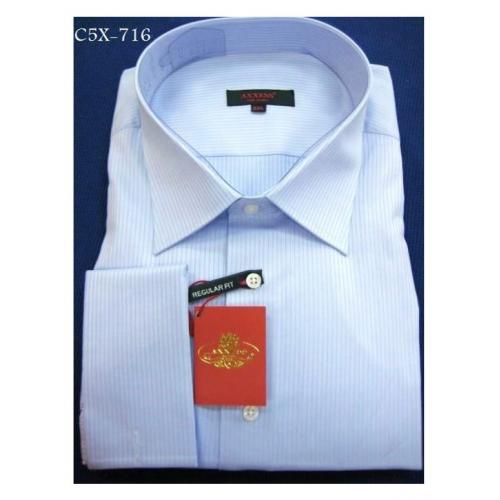 Axxess Sky Blue / White Stripes Cotton Modern Fit Dress Shirt With French Cuff C5X-716.