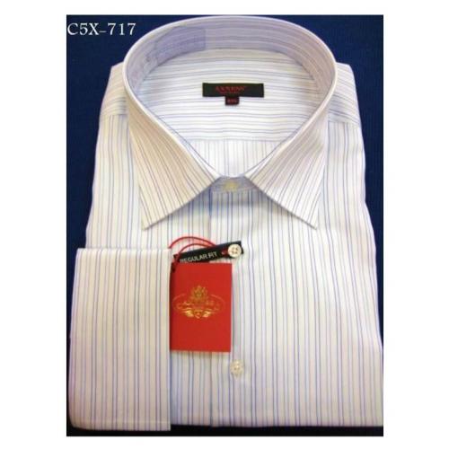 Axxess White / Blue Stripes Cotton Modern Fit Dress Shirt With French Cuff C5X-717.