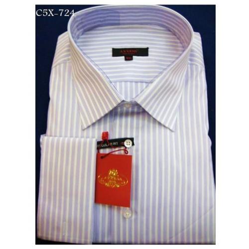 Axxess White / Blue Stripes Cotton Modern Fit Dress Shirt With French Cuff C5X-724.