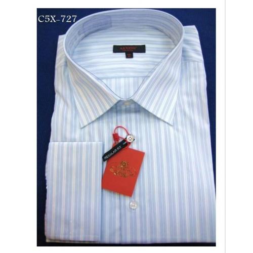 Axxess White / Blue Stripes Cotton Modern Fit Dress Shirt With French Cuff C5X-727.