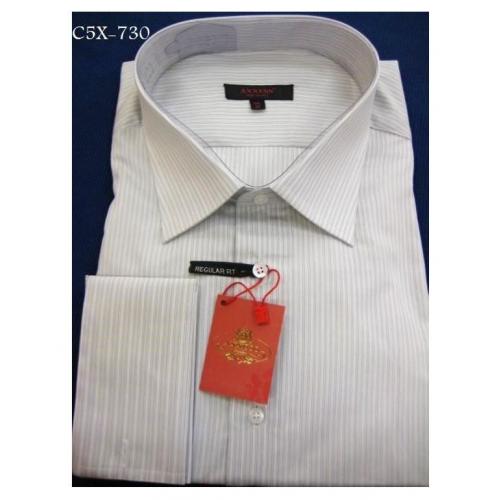 Axxess White / Grey Stripes Cotton Modern Fit Dress Shirt With French Cuff C5X-730.