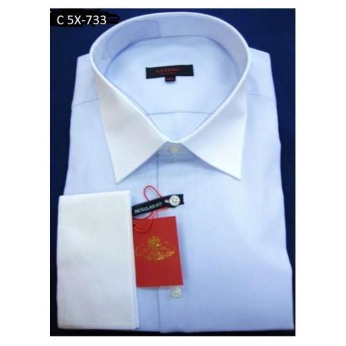 Axxess Sky Blue / White Cotton Modern Fit Dress Shirt With French Cuff C5X-733.