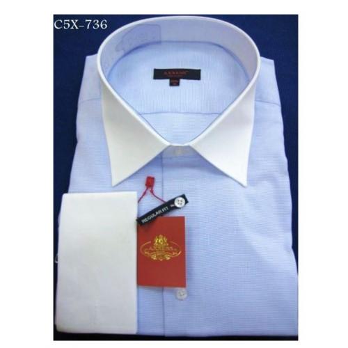 Axxess Blue / White Cotton Modern Fit Dress Shirt With French Cuff C5X-736.