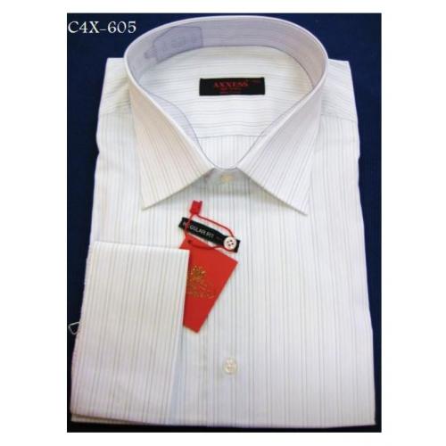 Axxess White / Green Stripes Cotton Modern Fit Dress Shirt With French Cuff C4X-605.
