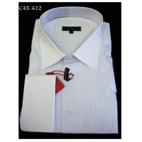 Axxess White Self Stripes Cotton Modern Fit Dress Shirt With French Cuff C4X-612.