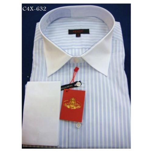 Axxess White / Blue Cotton Modern Fit Dress Shirt With French Cuff C4X-632.