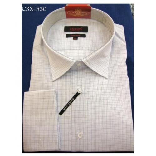 Axxess White / Brown Check Cotton Modern Fit Dress Shirt With French Cuff C3X-530.