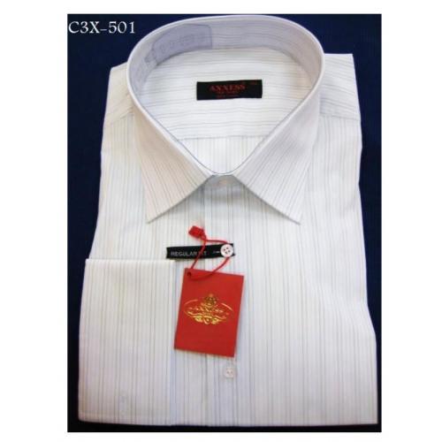 Axxess White / Green Stripes Cotton Modern Fit Dress Shirt With French Cuff C3X-501.
