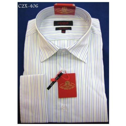 Axxess White / Lemon / Blue / Brown Stripes Cotton Modern Fit Dress Shirt With French Cuff C2X-406.