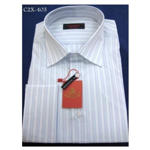Axxess White / Blue Stripes Cotton Modern Fit Dress Shirt With French Cuff C2X-403.