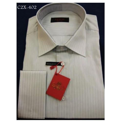 Axxess Green / White Stripes Cotton Modern Fit Dress Shirt With French Cuff C2X-402.