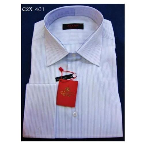 Axxess White / Brown Stripes Cotton Modern Fit Dress Shirt With French Cuff C2X-401.