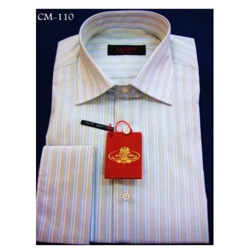 Axxess Multicolor Stripes Cotton Modern Fit Dress Shirt With French Cuff CM-110.