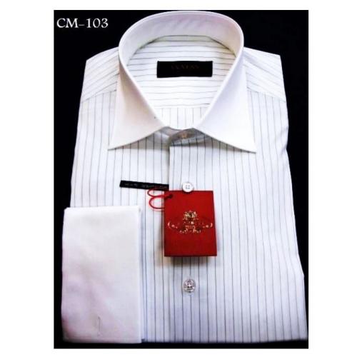 Axxess White / Black Stripes Cotton Modern Fit Dress Shirt With French Cuff CM-103.