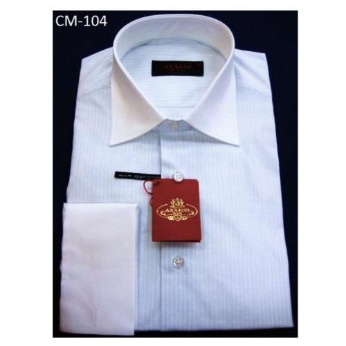 Axxess Blue / White Stripes Cotton Modern Fit Dress Shirt With French Cuff CM-104.