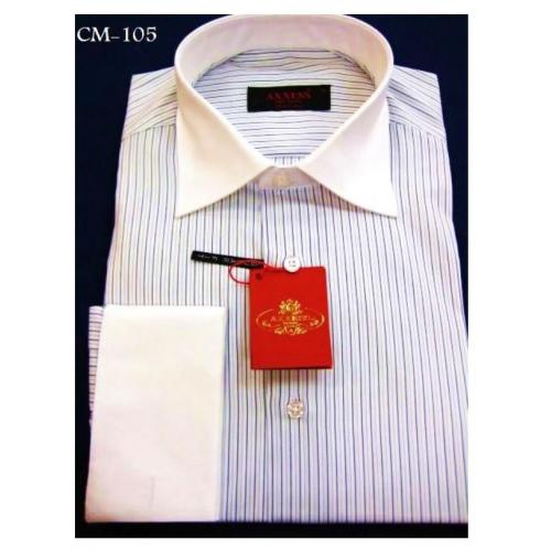Axxess Off White / Black Stripes Cotton Modern Fit Dress Shirt With French Cuff CM-105.