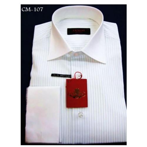 Axxess White / Black Stripes Cotton Modern Fit Dress Shirt With French Cuff CM-107.