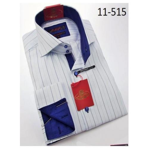 Axxess  White / Blue Cotton Modern Fit Dress Shirt With French Cuff 11-515.