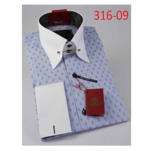 Axxess Light Blue / White Pinstripes Design Modern Fit Cotton Dress Shirt With Button-Cuff 316-09.