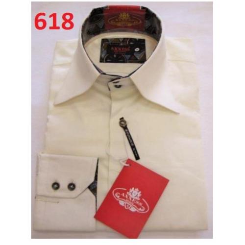 Axxess Classic Off White Modern Fit Cotton Dress Shirt With Button Cuff 618.