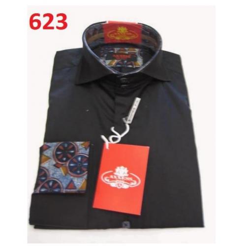 Axxess Classic Black Modern Fit Cotton Dress Shirt With French Cuff 623.