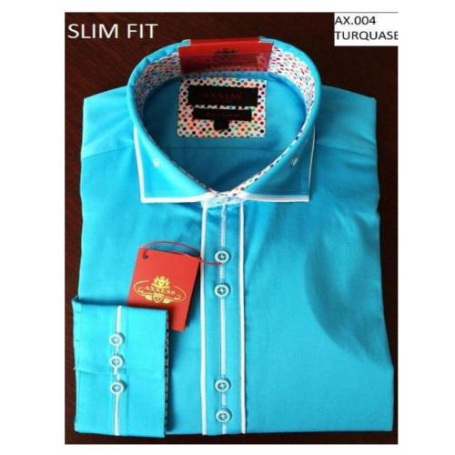 Axxess Classic Turquoise Slim Fit Cotton Dress Shirt With Button Cuff AX004.