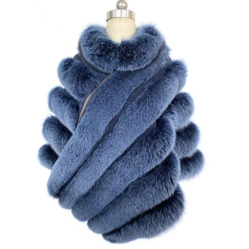 Winter Fur Ladies Blue Genuine Fox Poncho W53C03BU.