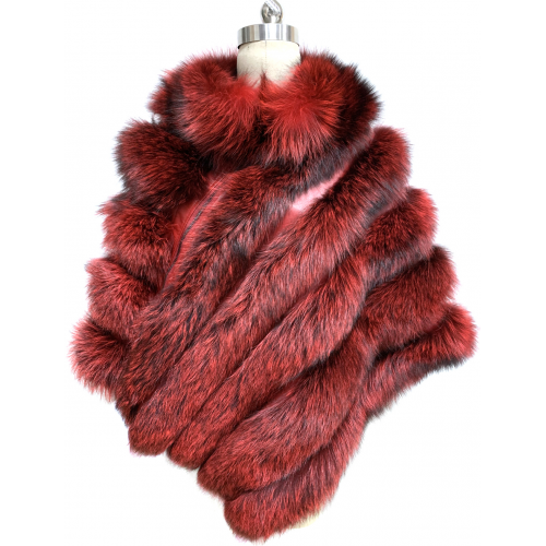 Winter Fur Ladies Red Genuine Fox Poncho W53C03RD.
