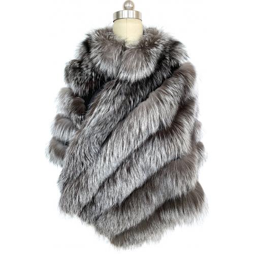 Winter Fur Ladies Natural Silver Genuine Fox Poncho W53C03SF.