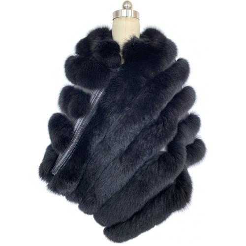 Winter Fur Ladies Black Genuine Fox Poncho W53C03BK.