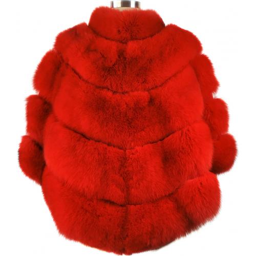 Winter Fur Ladies Red Genuine Fox Poncho W53C01RD.