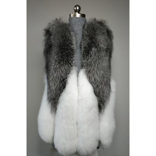 Winter Fur Ladies White / Silver Genuine Fox Fur 3/4 Vest W53V02WT.
