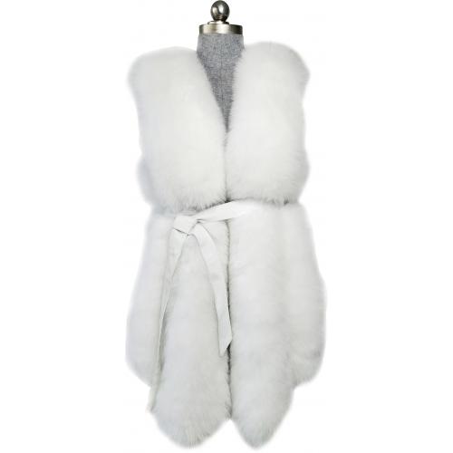 Winter Fur Ladies White Genuine Fox Fur 3/4 Vest W53V03WT.