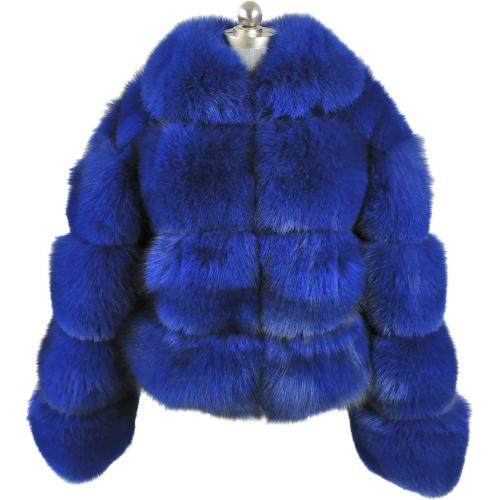 Winter Fur Ladies Royal Blue Genuine Fox Jacket Bomber W73S01RB.