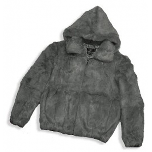 Winter Fur Grey  Genuine Full Skin Rabbit Jacket With Detachable Hood M05R02GY.
